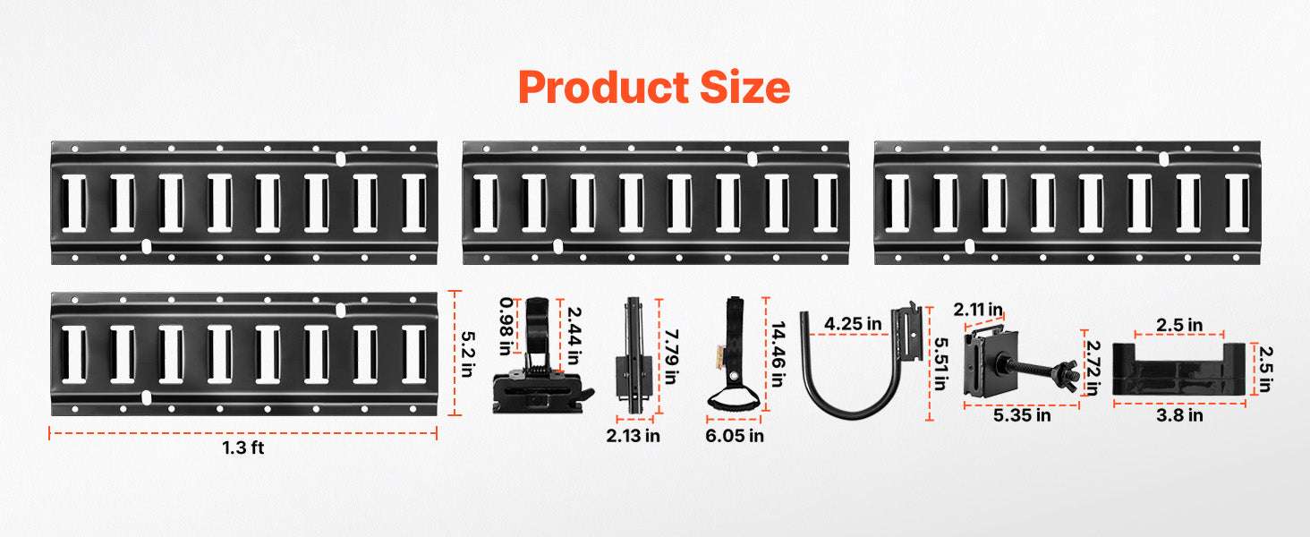 4 Pack E-Track Tie-Down Rail Kit with Hooks, Shelves & Tire Holders-4 Pack / United States