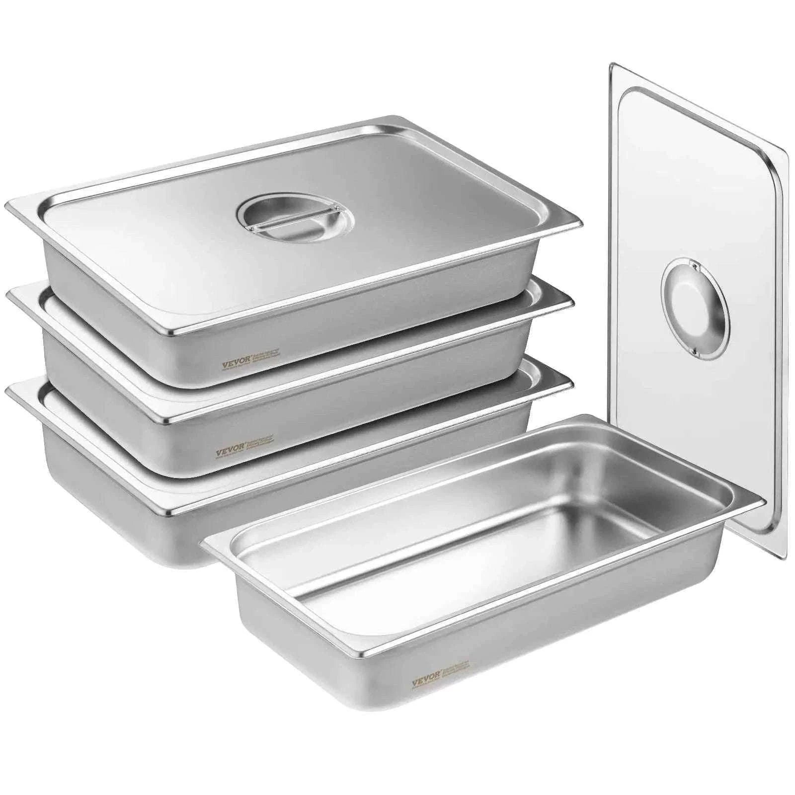 4-Pack Full-Size Stainless Steel Steam Table Pans with Lids, 4-Inch Deep-4 Packs / CZECH REPUBLIC