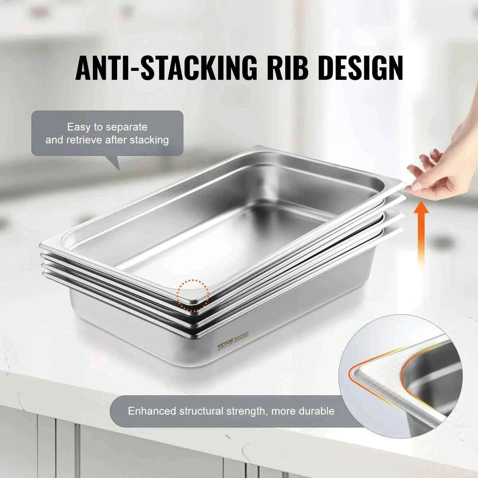 4-Pack Full-Size Stainless Steel Steam Table Pans with Lids, 4-Inch Deep-4 Packs / CZECH REPUBLIC