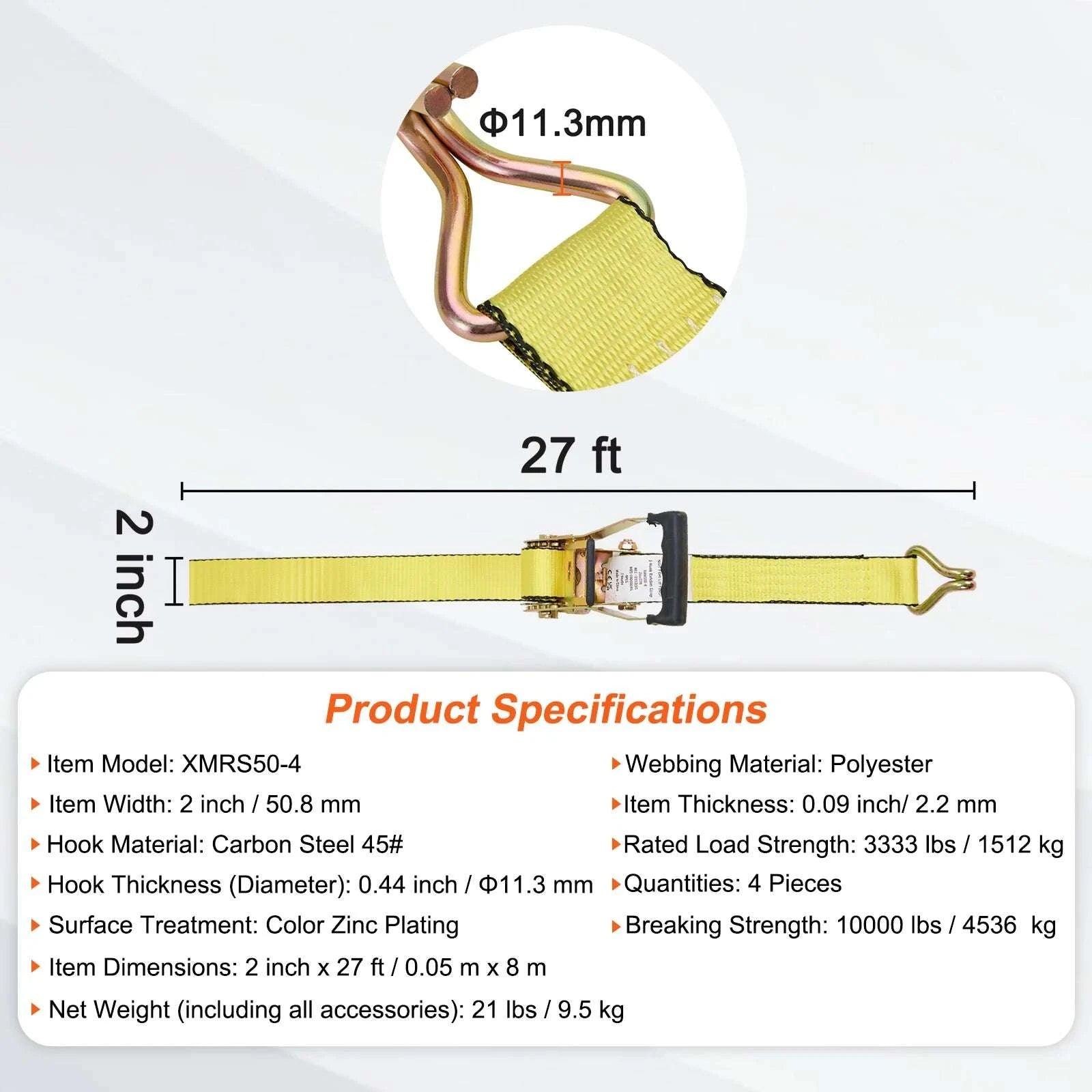 4-Pack Ratchet Tie Down Straps with J-Hooks for Cargo & Transport-2 x 15inch / spain