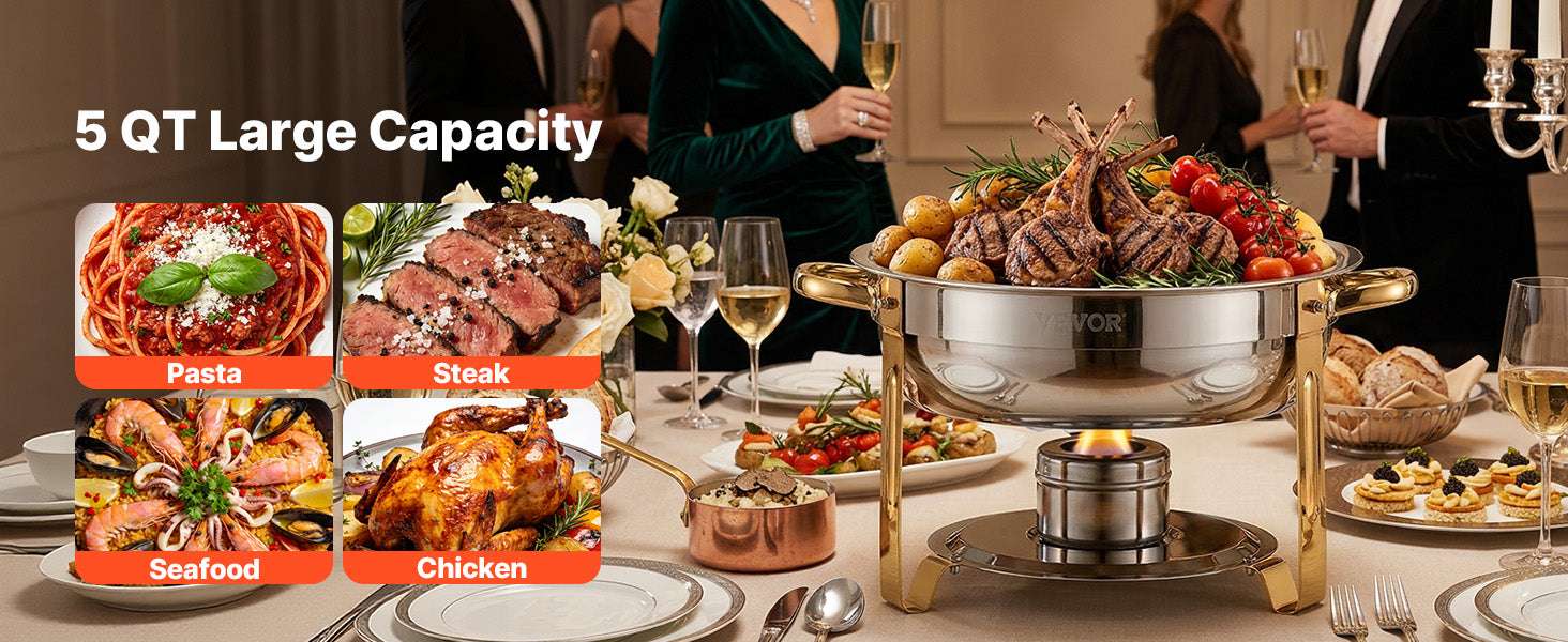 4-Pack Stainless Steel Chafing Dish Set with Full-Size Pans-gold / United States