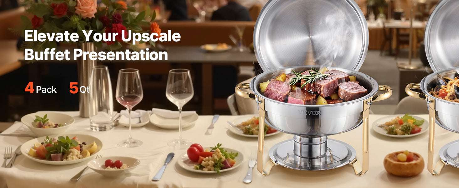 4 Pack Stainless Steel Chafing Dish Set with Full-Size Pans-gold / United States