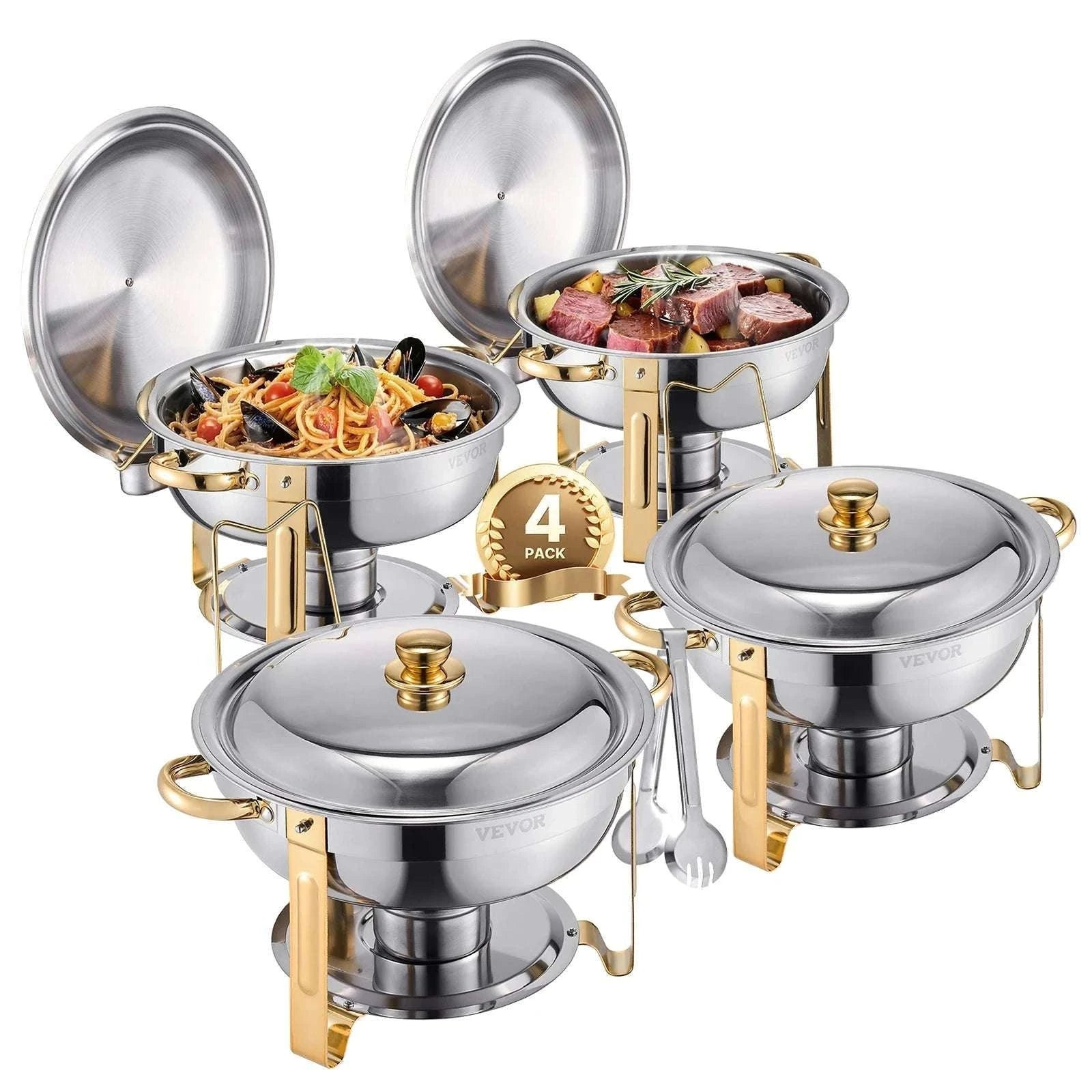 4-Pack Stainless Steel Chafing Dish Set with Full-Size Pans-gold / United States
