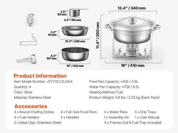 4-Pack Stainless Steel Chafing Dish Set with Full-Size Pans-gold / United States