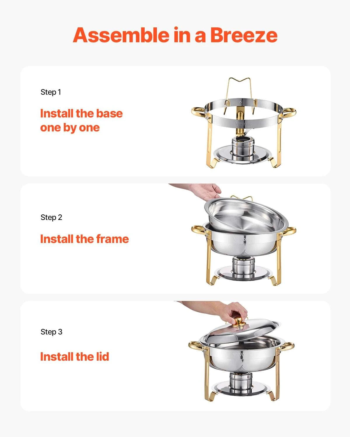 4 Pack Stainless Steel Chafing Dish Set with Full-Size Pans-gold / United States