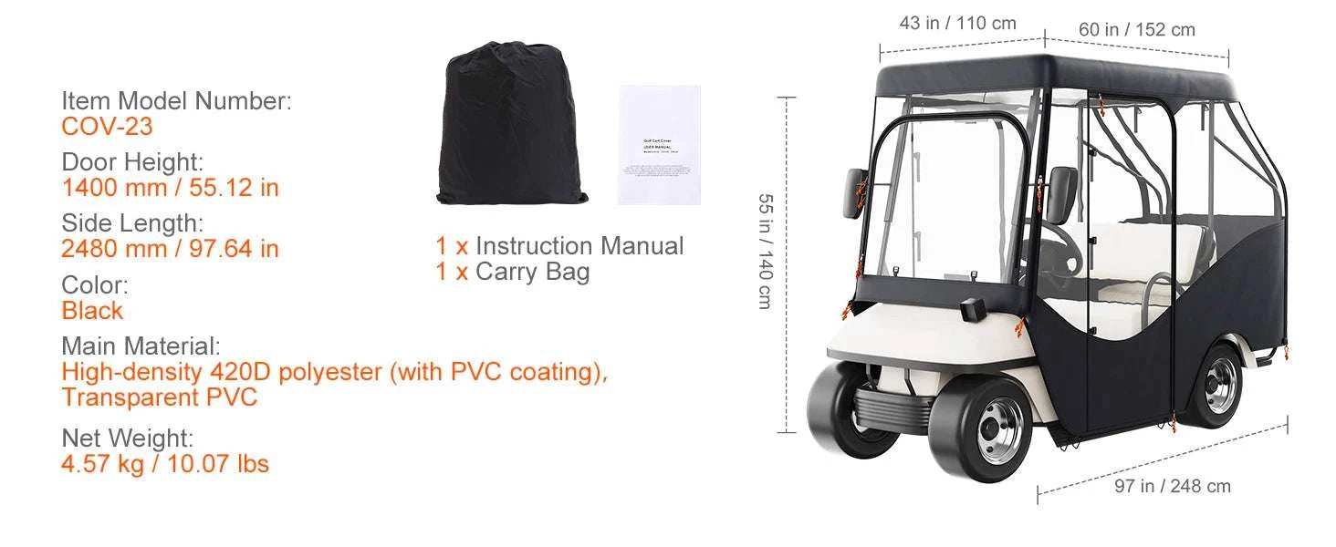 4-Passenger Golf Cart Enclosure with Clear Windows Weather Cover-4SEATS / United States