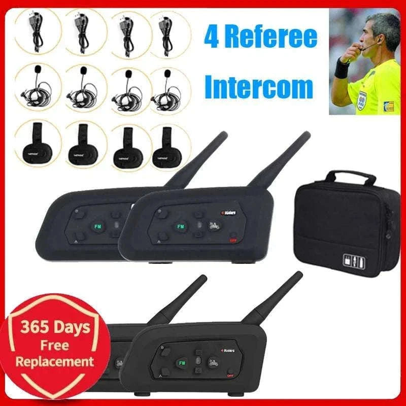 4-Person Referee Intercom Headset V4C 1200m Full Duplex Bluetooth-V4Cx4 add Handbag