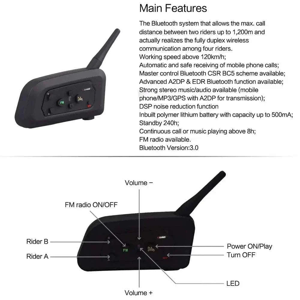 4-Person Referee Intercom Headset V4C 1200m Full Duplex Bluetooth-V4Cx4 add Handbag
