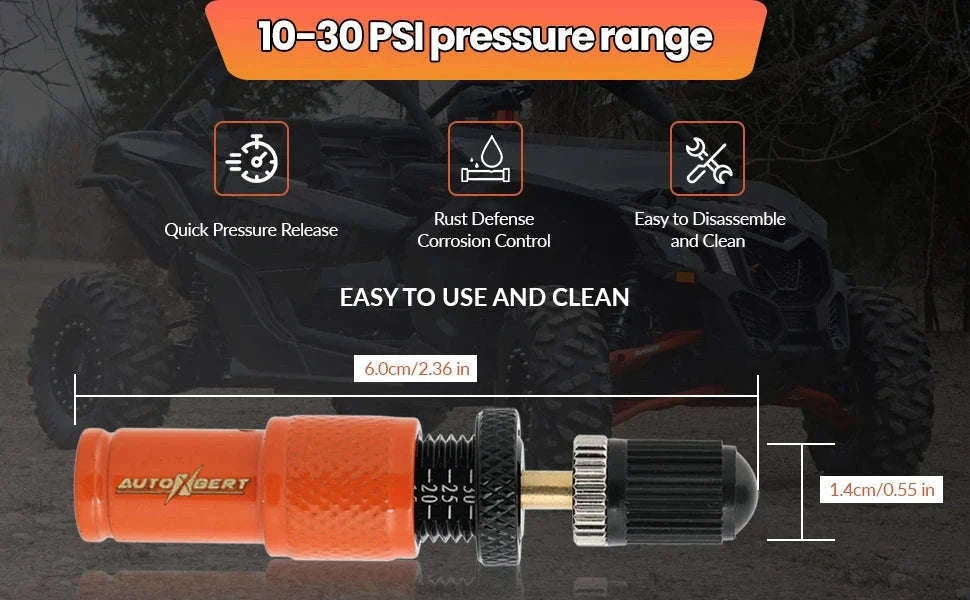 4-Piece Adjustable Auto-Stop Tire Deflator Kit 10-30 PSI Orange-Default Title