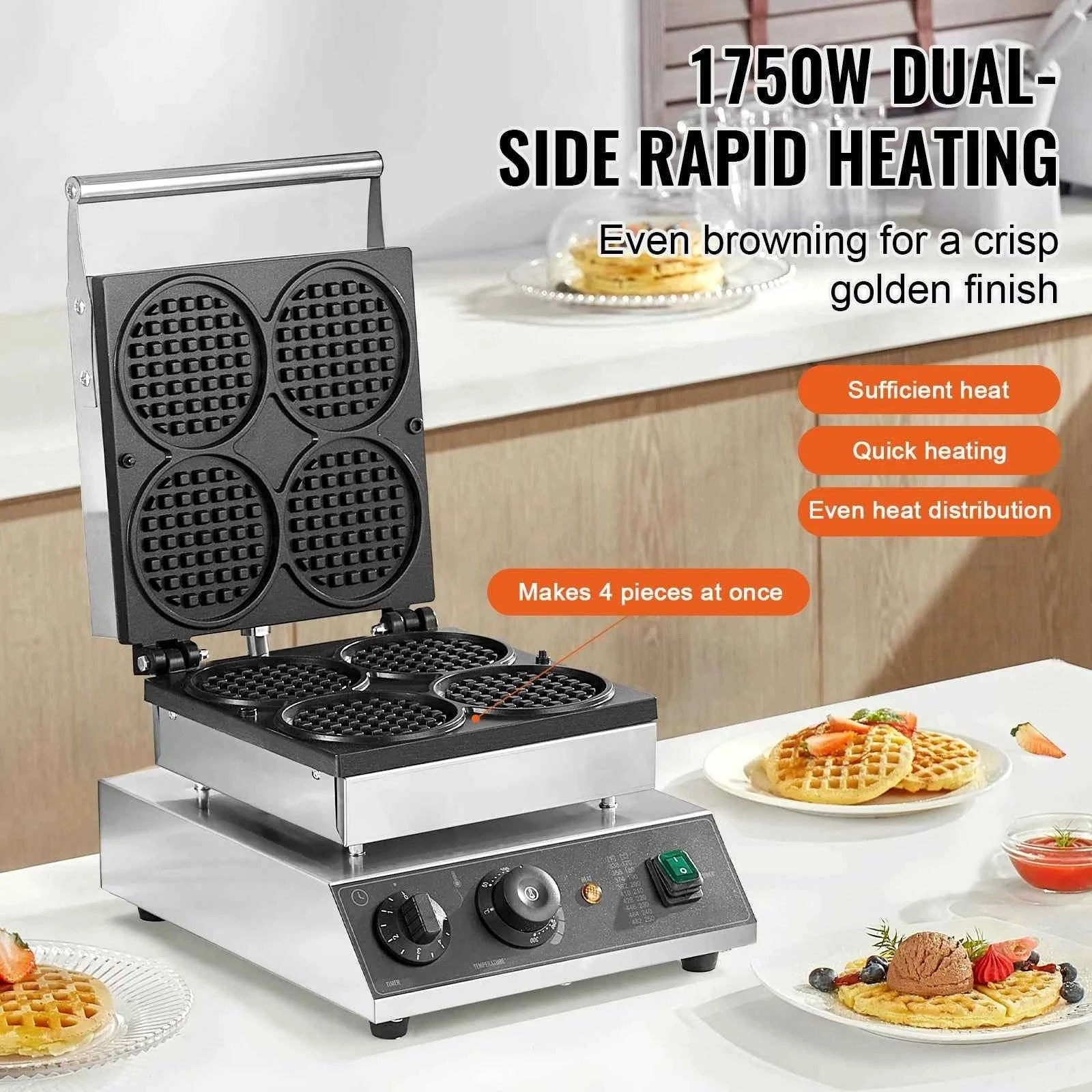 4-Piece Commercial Round Waffle Maker with Temperature Control-4 PCS / CZECH REPUBLIC
