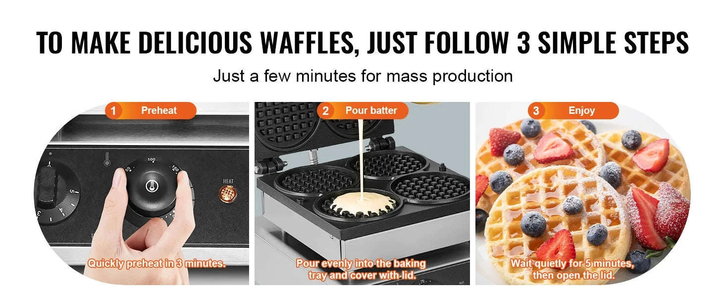4-Piece Commercial Round Waffle Maker with Temperature Control-4 PCS / CZECH REPUBLIC