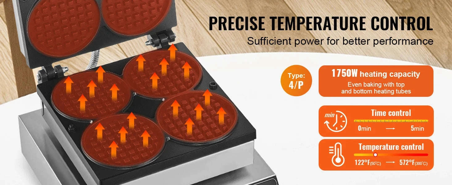 4-Piece Commercial Round Waffle Maker with Temperature Control-4 PCS / CZECH REPUBLIC