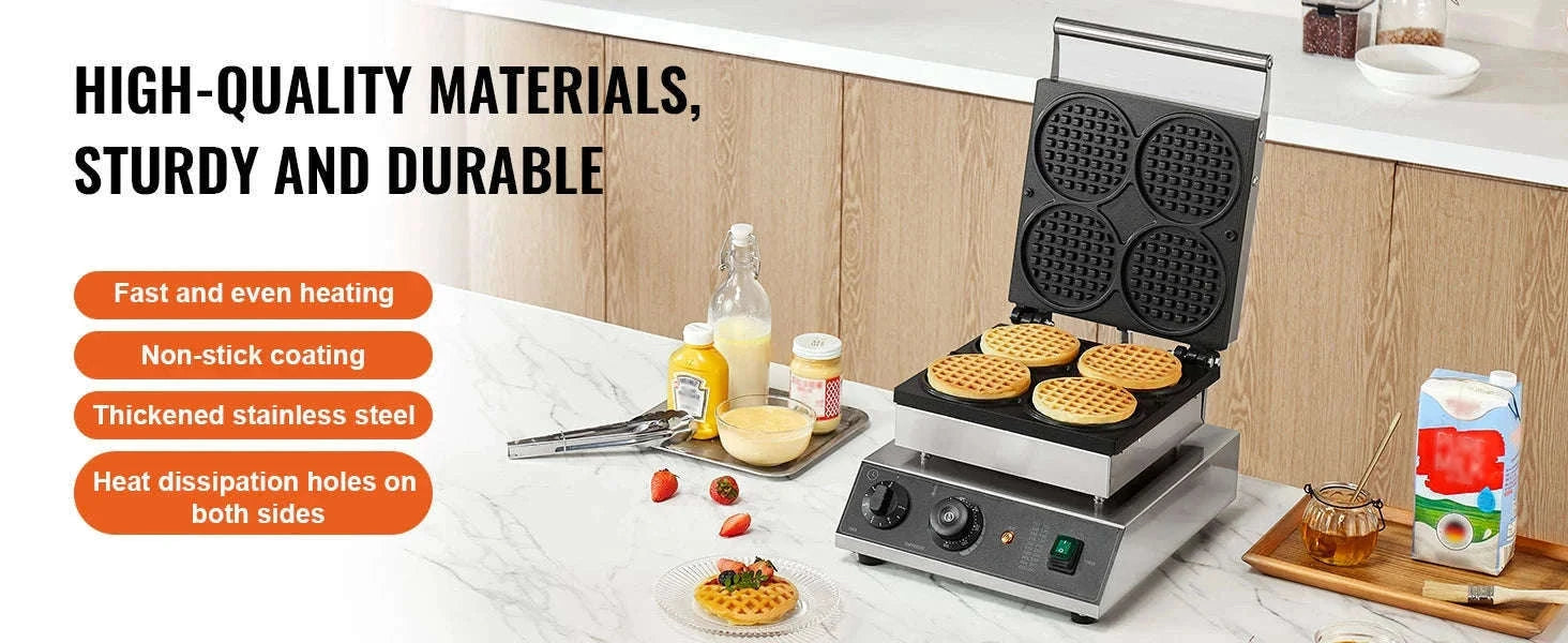 4-Piece Commercial Round Waffle Maker with Temperature Control-4 PCS / CZECH REPUBLIC
