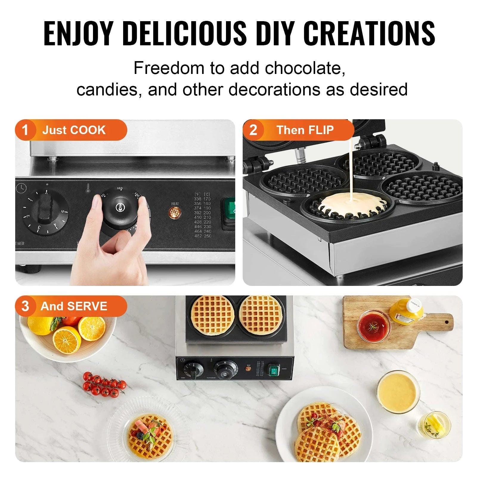 4-Piece Commercial Round Waffle Maker with Temperature Control-4 PCS / CZECH REPUBLIC