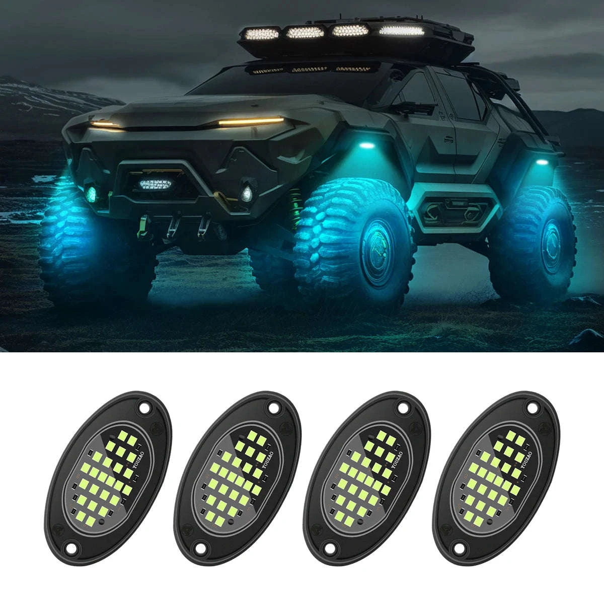 4-Piece LED Rock Lights for Trucks and Off-Road Vehicles-Blue