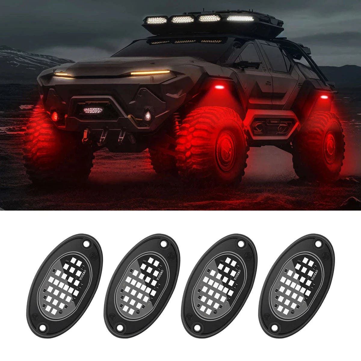 4-Piece LED Rock Lights for Trucks and Off-Road Vehicles-Blue