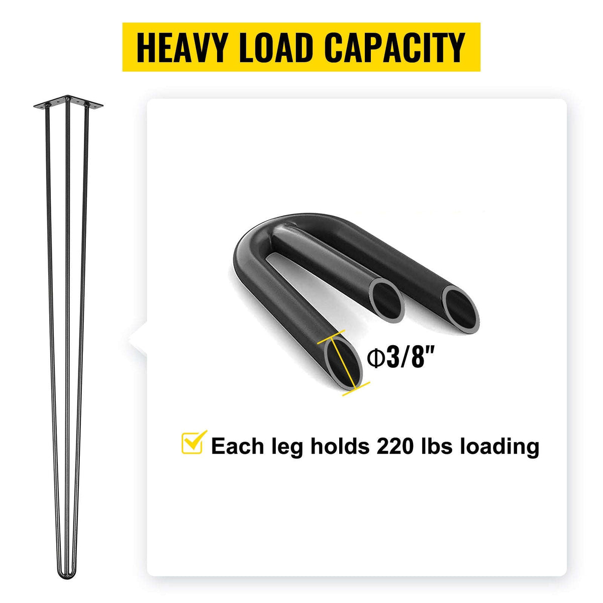 4-Piece Metal Hairpin Table Legs 16-40 Inch 3-Rod Furniture Legs-20 inch / spain