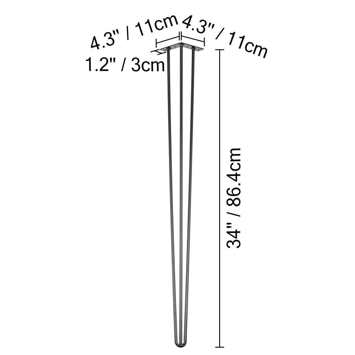4-Piece Metal Hairpin Table Legs 16-40 Inch 3-Rod Furniture Legs-20 inch / spain