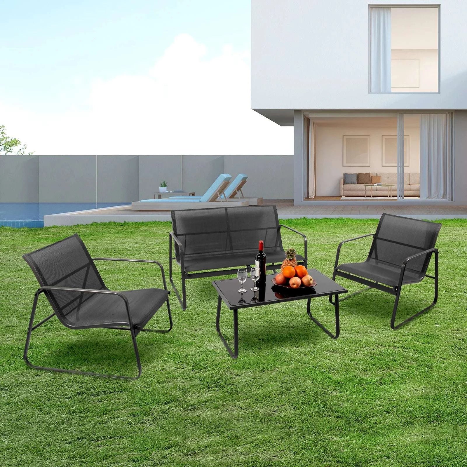 4-Piece Outdoor Patio Furniture Set with Table & Mesh Seating-black / United States