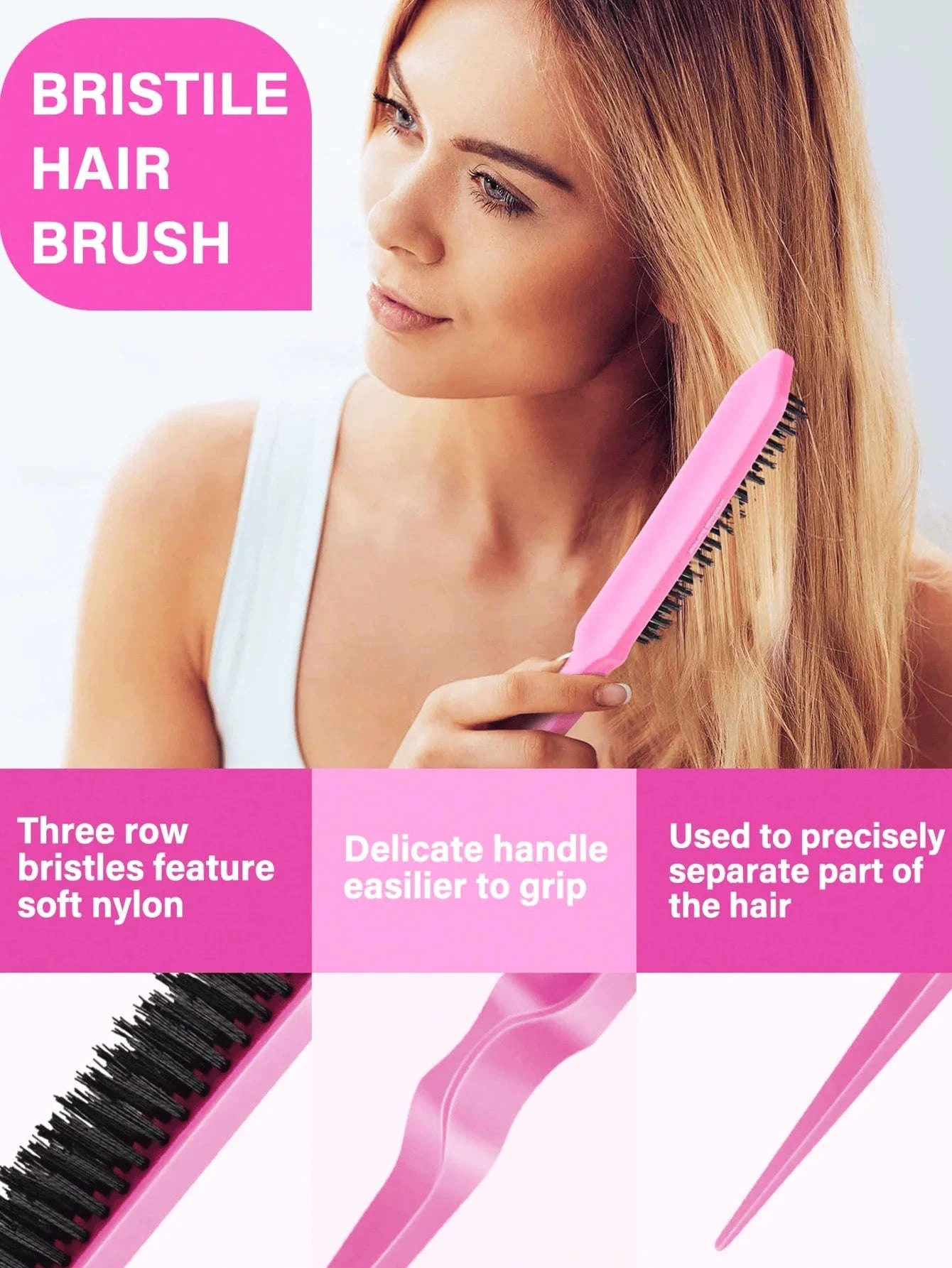 4-Piece Slick Back Hair Styling Kit with Edge Brush & Spray Bottle-Pink / United States