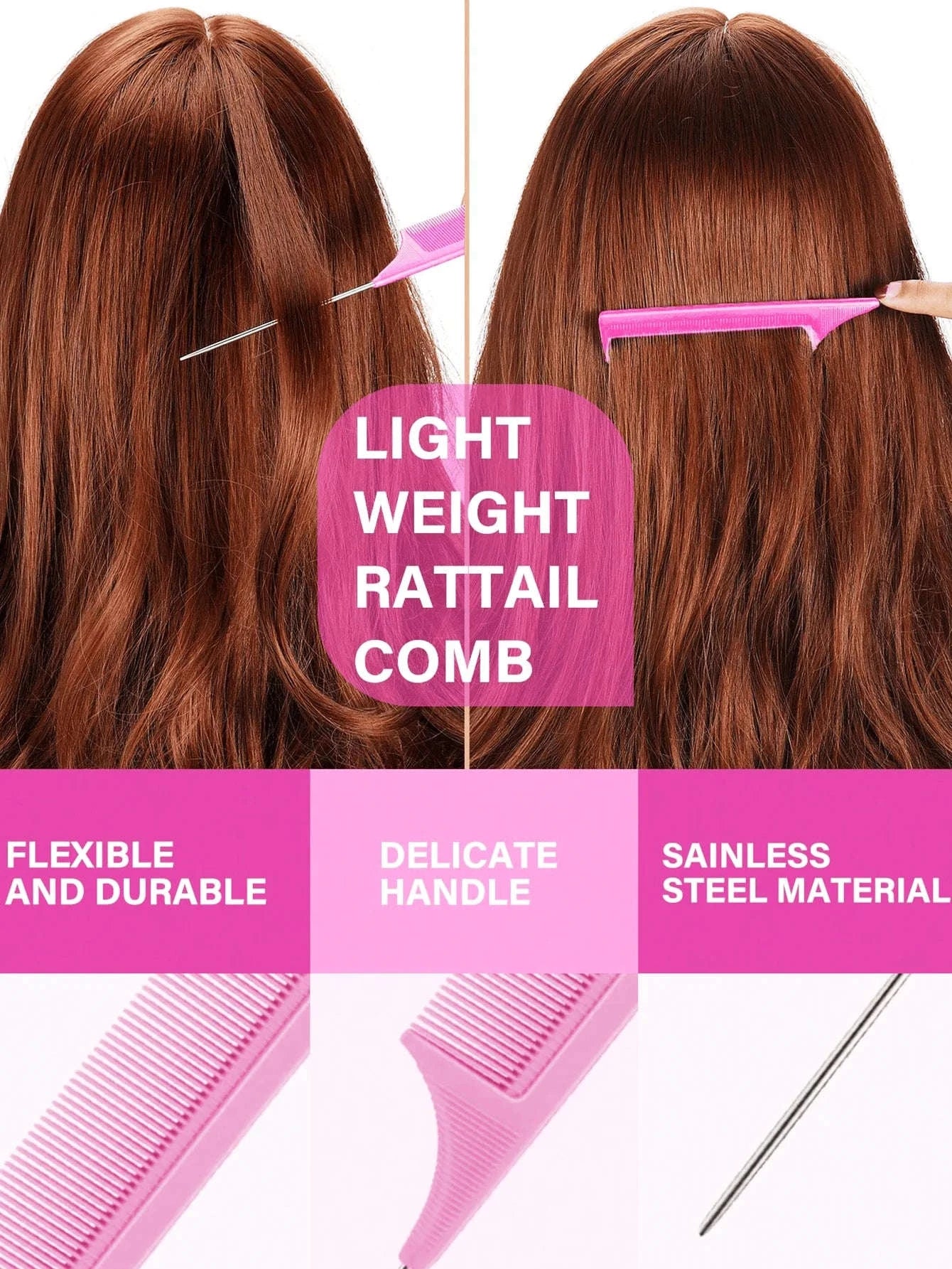 4-Piece Slick Back Hair Styling Kit with Edge Brush & Spray Bottle-Pink / United States