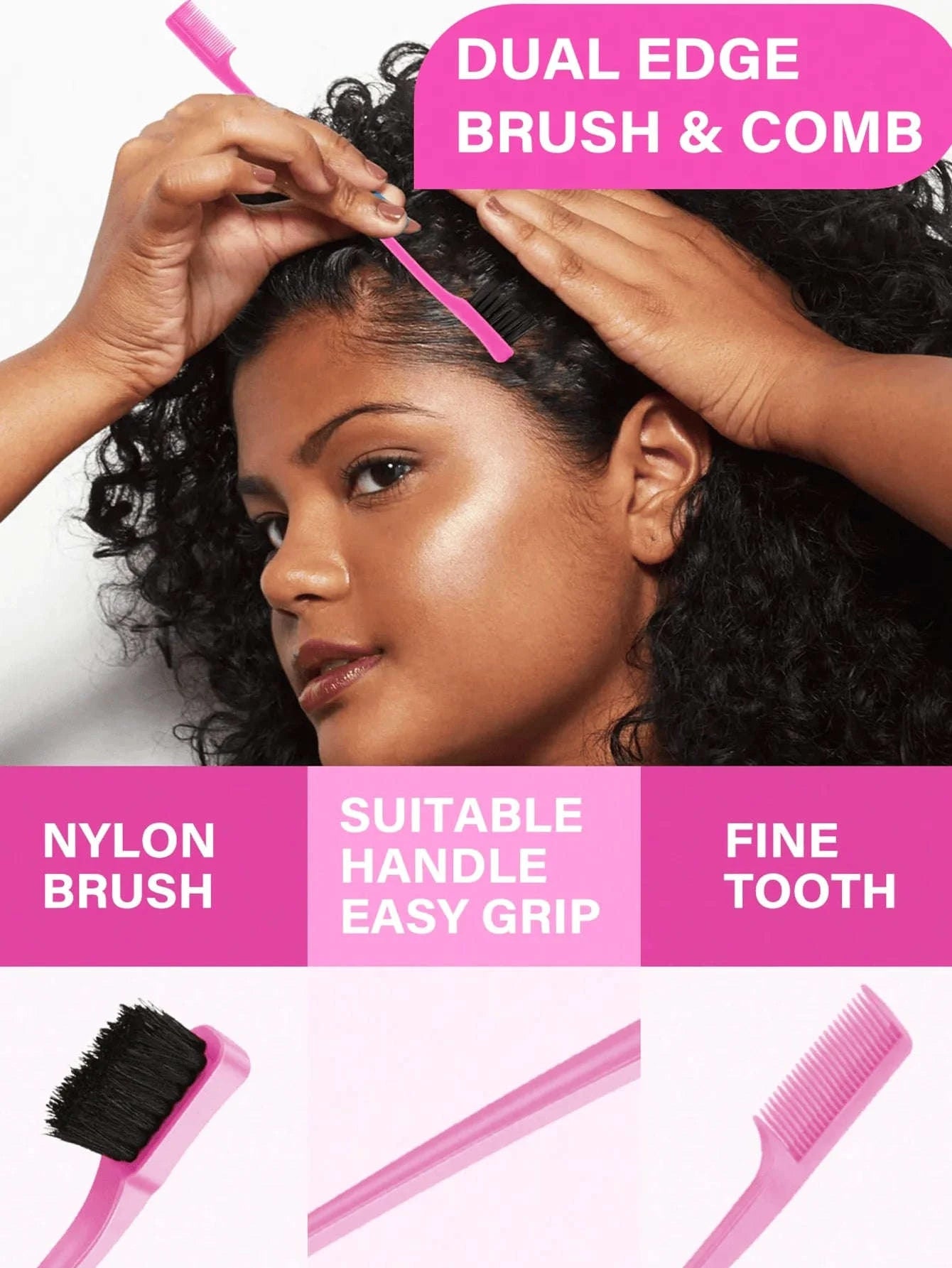 4-Piece Slick Back Hair Styling Kit with Edge Brush & Spray Bottle-Pink / United States
