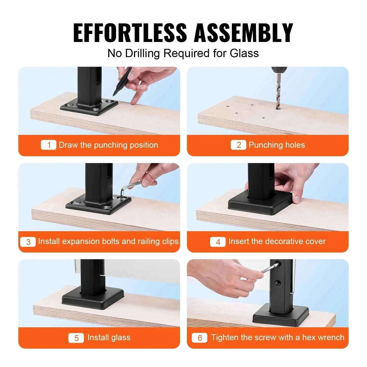 4-Piece Square Glass Clamp for 8-12mm Tempered Glass-Black 10pcs / spain