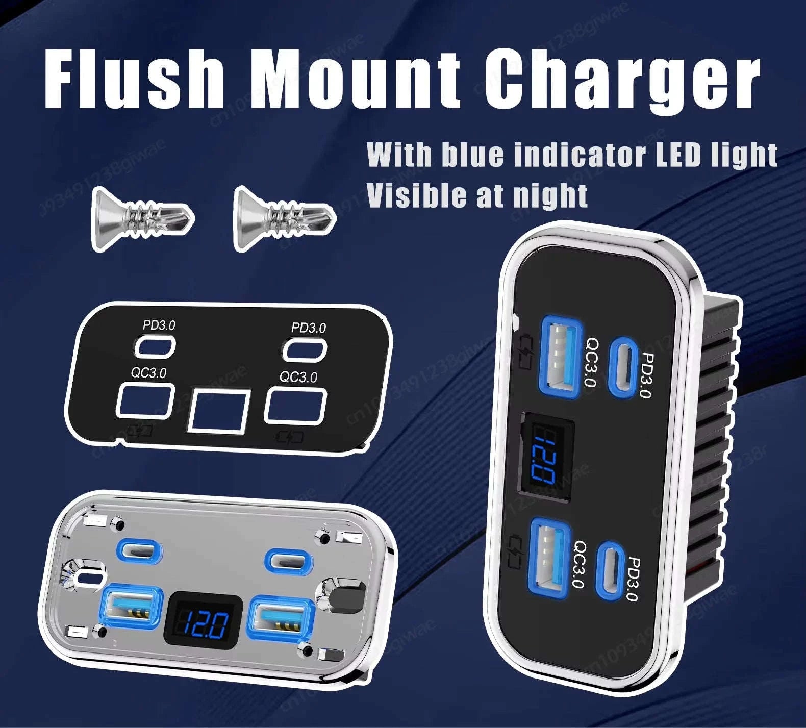 4-Port 12-24V USB Outlet Fast Charging Socket-UCC-4Port-Voltmeter