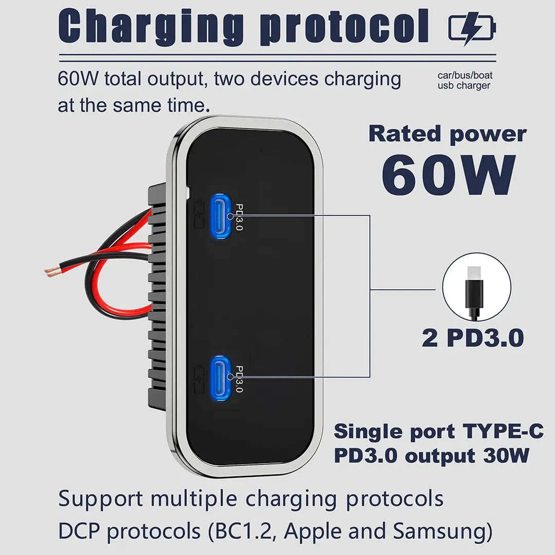 4-Port 12-24V USB Outlet Fast Charging Socket-UCC-4Port-Voltmeter