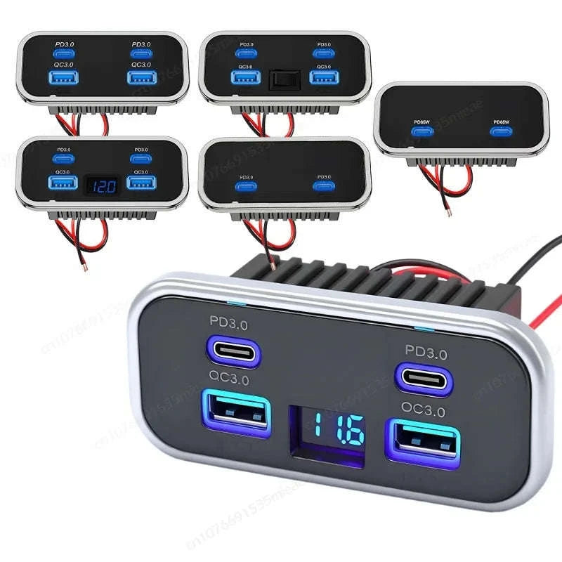 4-Port 12-24V USB Outlet Fast Charging Socket-UCC-4Port-Voltmeter