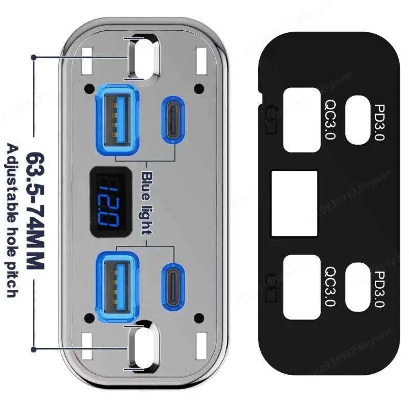 4-Port 12-24V USB Outlet Fast Charging Socket-UCC-4Port-Voltmeter
