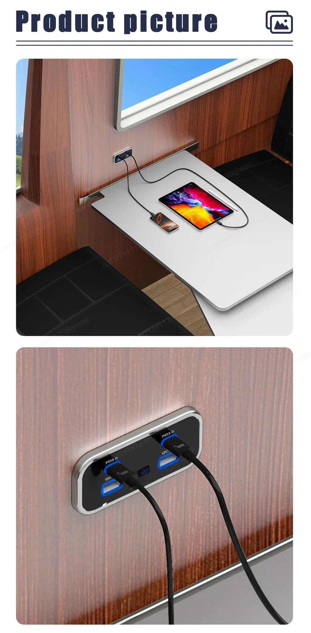 4-Port 12-24V USB Outlet Fast Charging Socket-UCC-4Port-Voltmeter