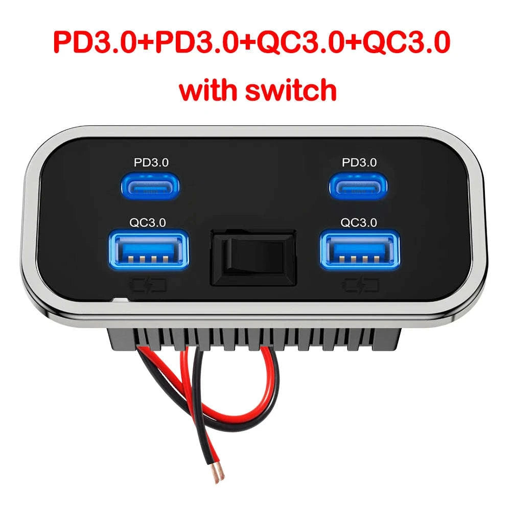 4-Port 12-24V USB Outlet Fast Charging Socket-UCC-4Port-Voltmeter