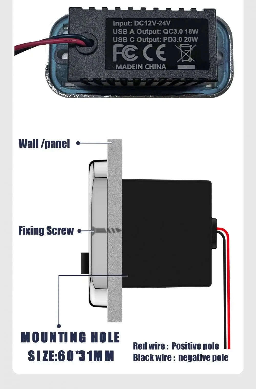 4-Port 12V/24V Car USB Socket Charger with Dual USB-C and Dual USB-A-2USB 2 Type C -B / China Mainland