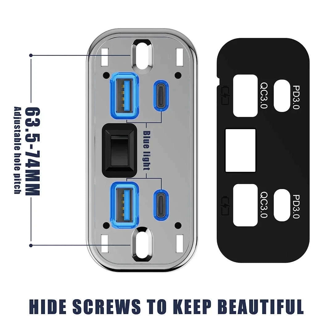 4-Port 12V/24V Car USB Socket Charger with Dual USB-C and Dual USB-A-2USB 2 Type C -B / China Mainland