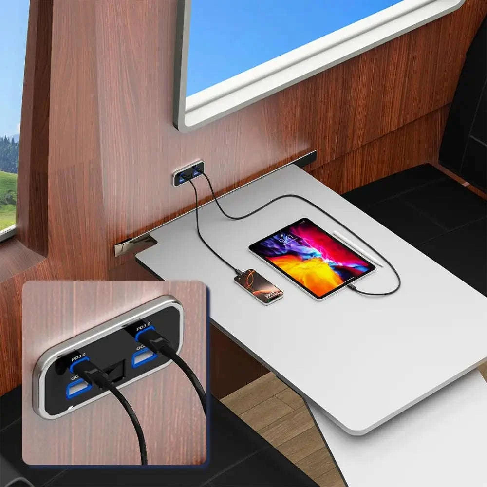 4-Port 12V/24V Car USB Socket Charger with Dual USB-C and Dual USB-A-2USB 2 Type C -B / China Mainland
