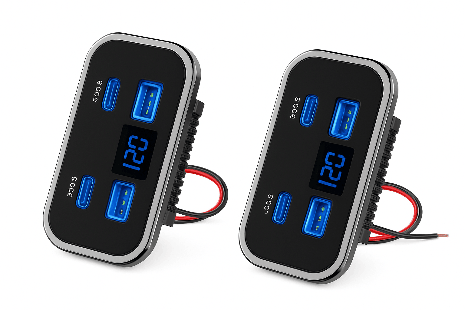 4-Port 12V USB Outlet Panel Charger with Dual PD 3.0 and Dual QC 3.0-4 Ports-Black
