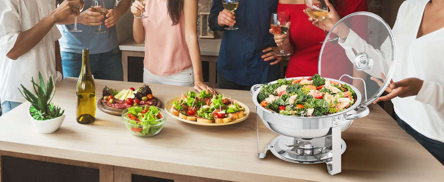 4 Qt Round Chafing Dish Buffet Set with Glass Lid (2 Pack)-2 Packs / United States
