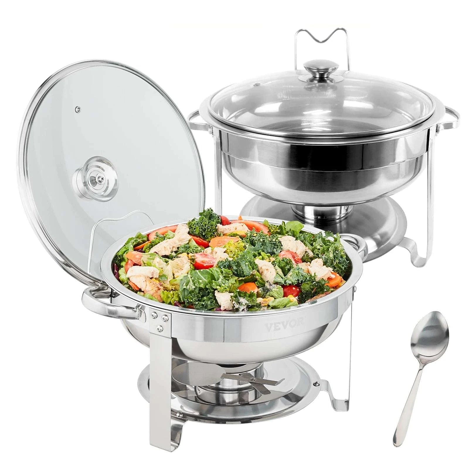 4 Qt Round Chafing Dish Buffet Set with Glass Lid (2 Pack)-2 Packs / United States