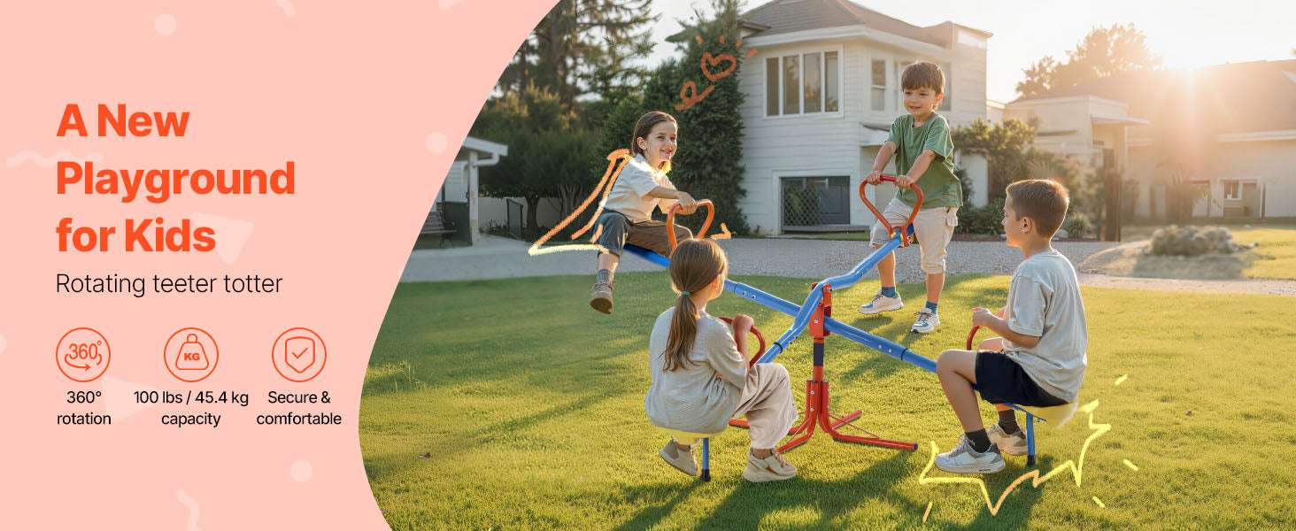 4-Seat Kids Seesaw with 360° Spin & Stable Support Legs-4 Seats / United States