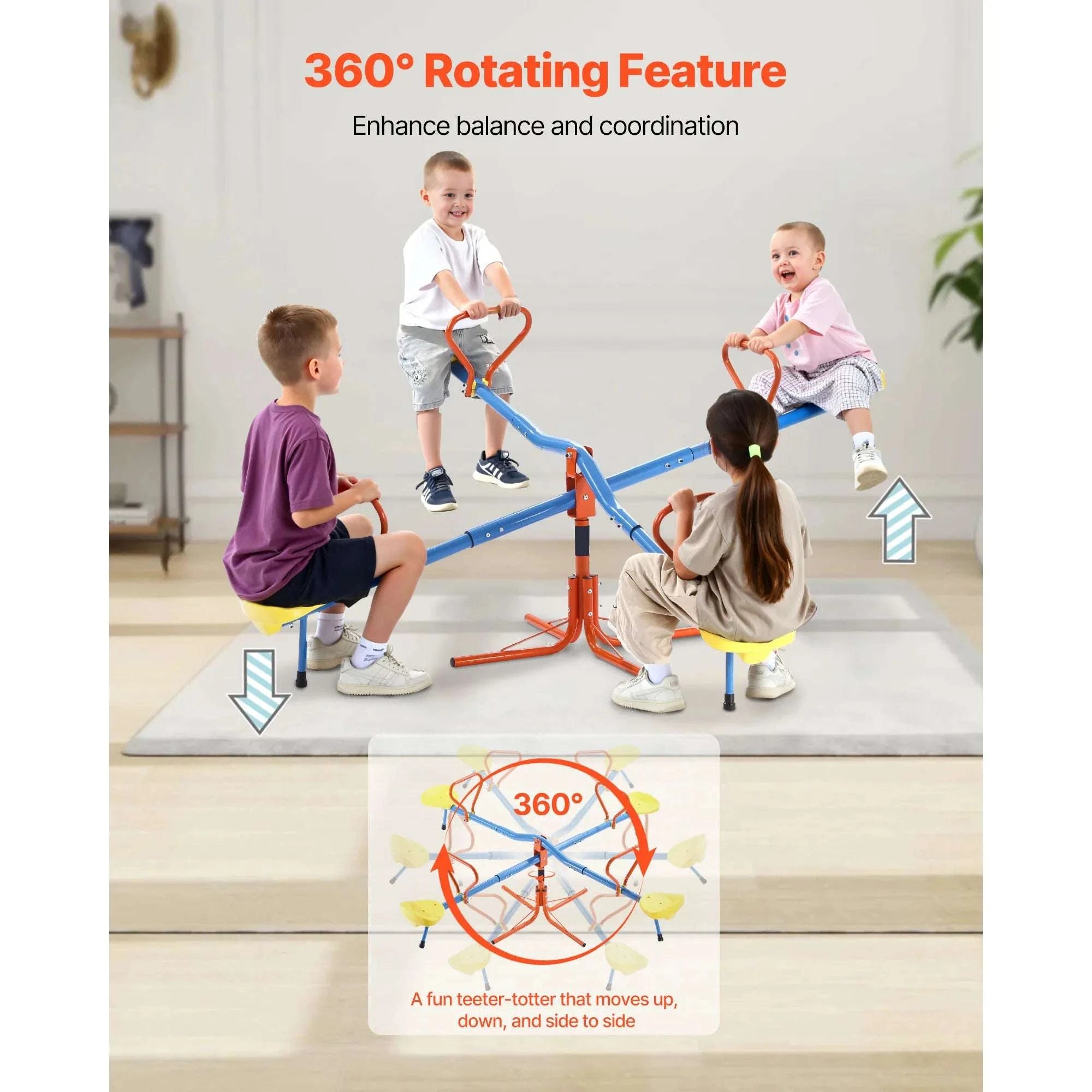 4-Seat Kids Seesaw with 360° Spin & Stable Support Legs-4 Seats / United States