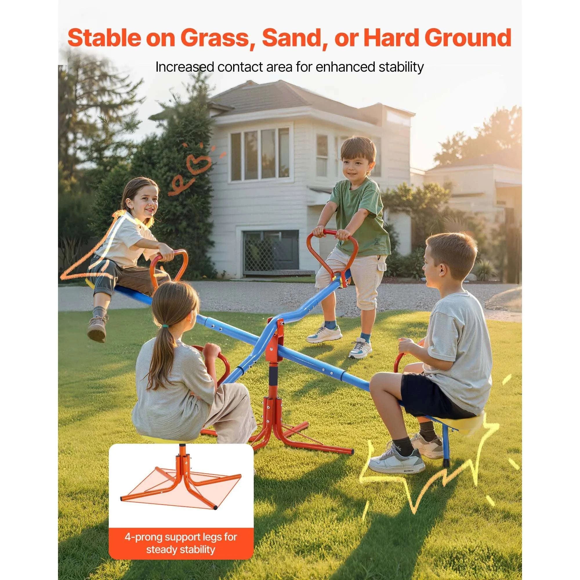 4-Seat Kids Seesaw with 360° Spin & Stable Support Legs-4 Seats / United States