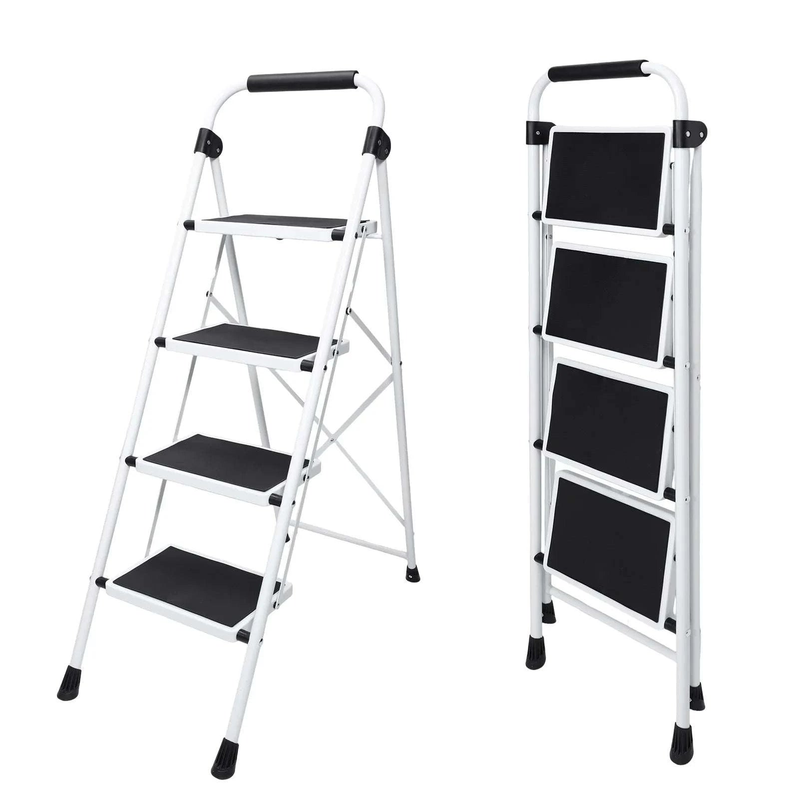 4 Step Folding Ladder with Anti-Slip Pedals 330 lbs Capacity-black / United States