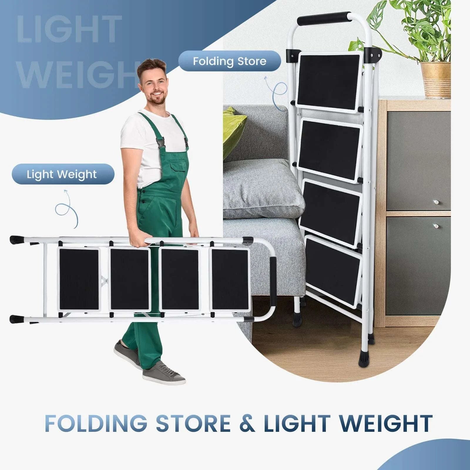 4 Step Folding Ladder with Anti-Slip Pedals 330 lbs Capacity-black / United States