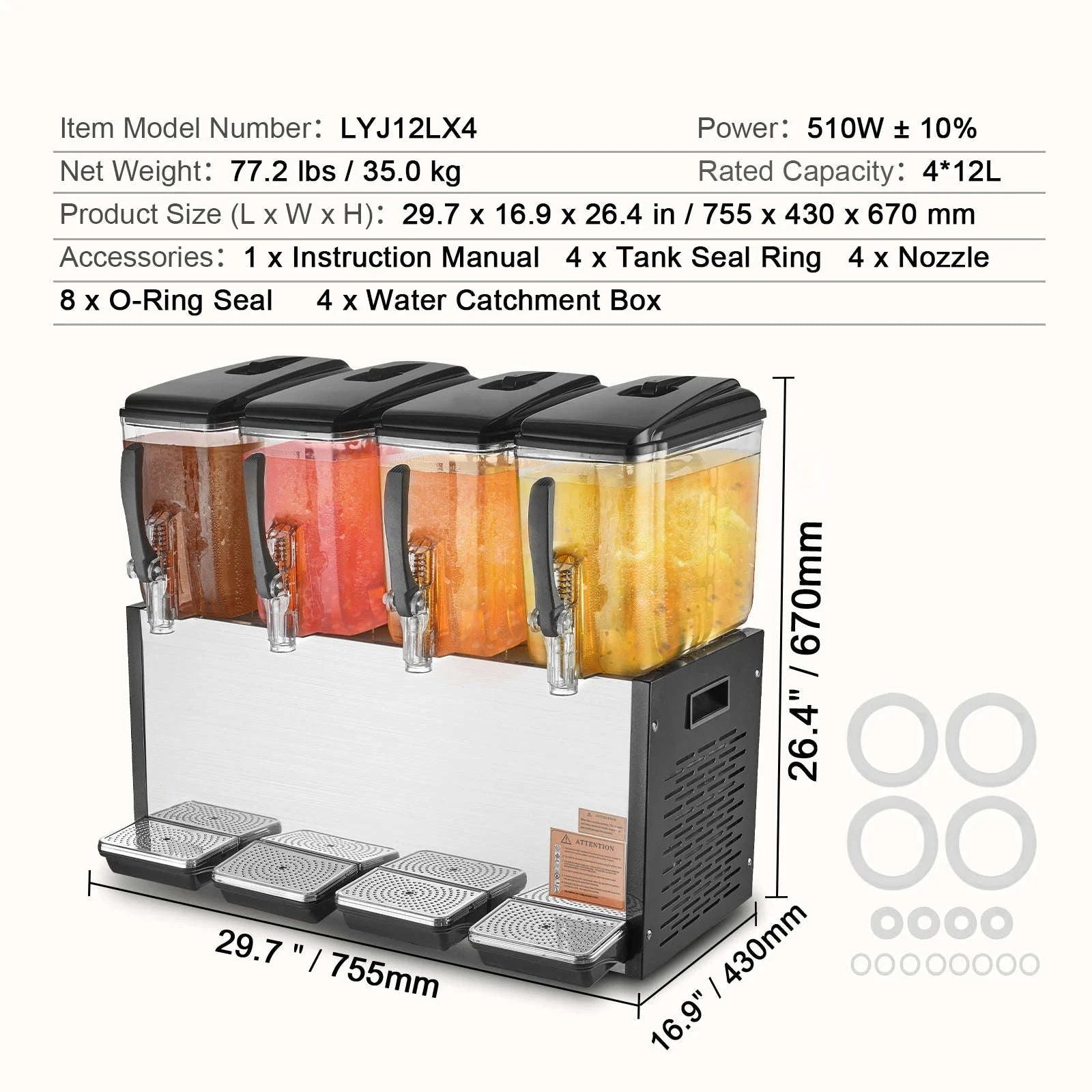 4 Tank Commercial Beverage Dispenser 10L/12L-4x10L / United States
