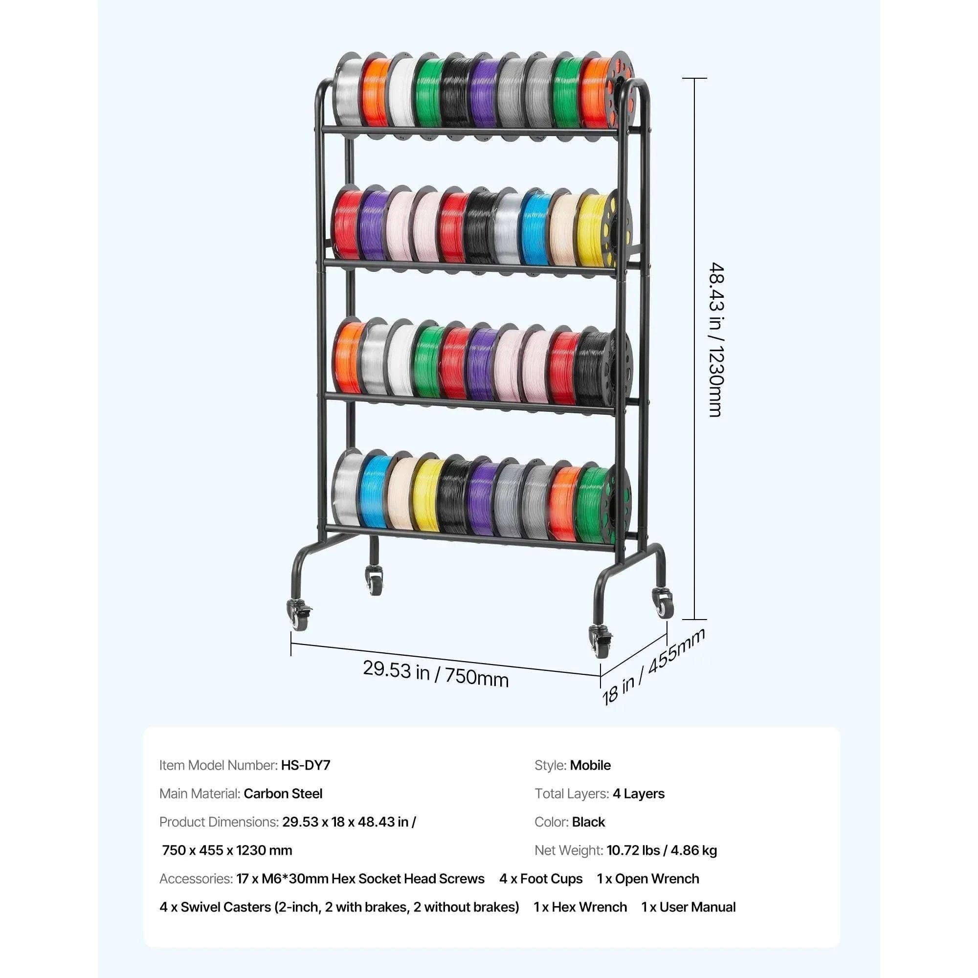 4-Tier 3D Printer Filament Storage Rack with Wheels (40 Spools)-4 Tier / United States