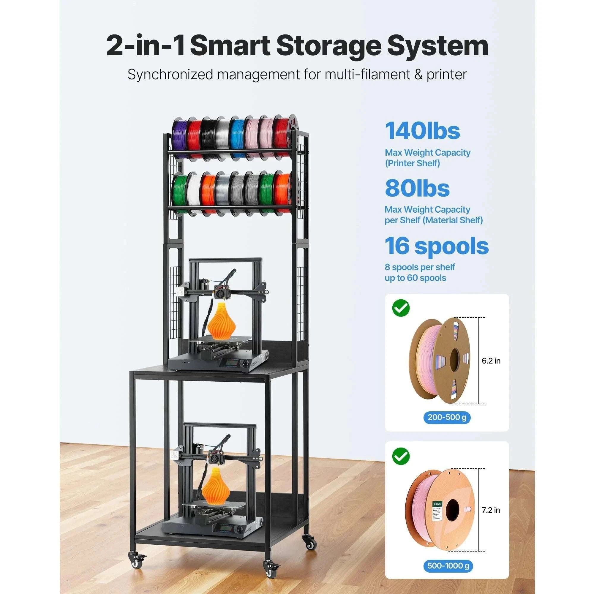 4-Tier 3D Printer Filament Storage Rack with Wheels & Stand-4 Tier / United States