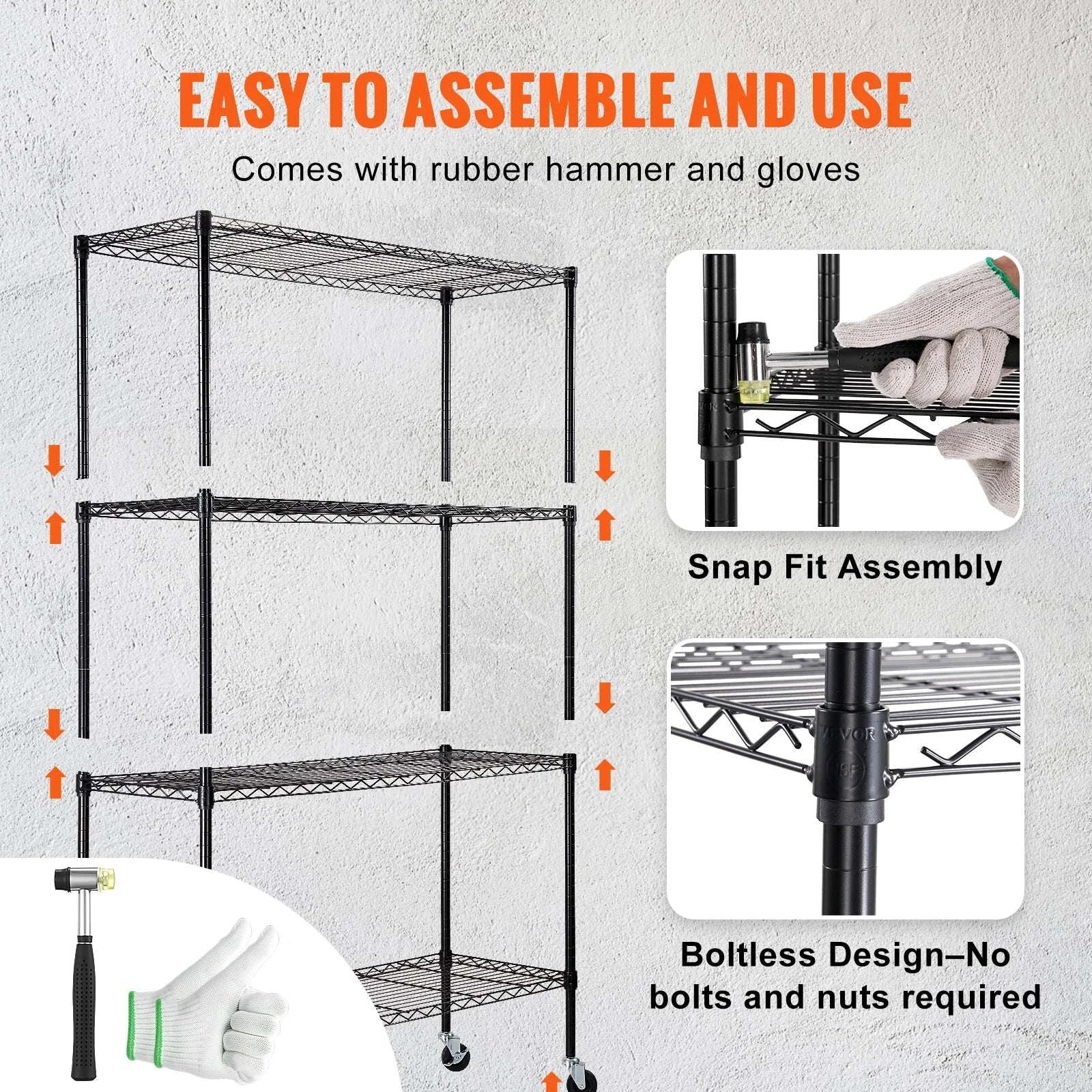 4-Tier Heavy Duty Storage Shelf with Adjustable Shelves & Wheels-black / CZECH REPUBLIC
