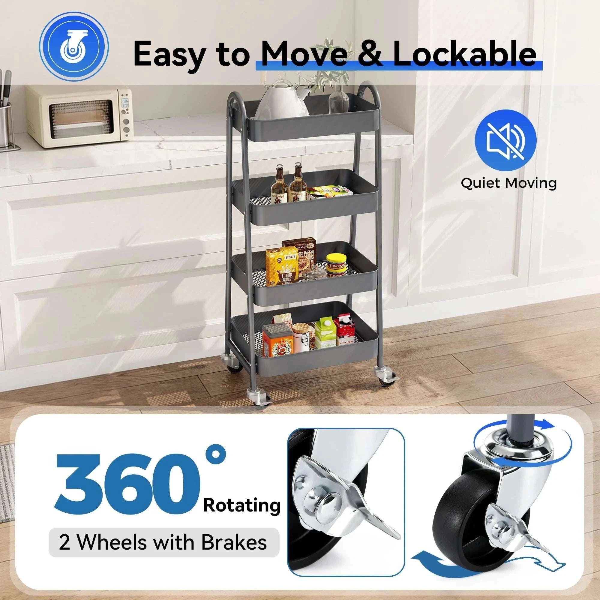 4-Tier Rolling Storage Cart with Lockable Wheels for Narrow Spaces-green / United States