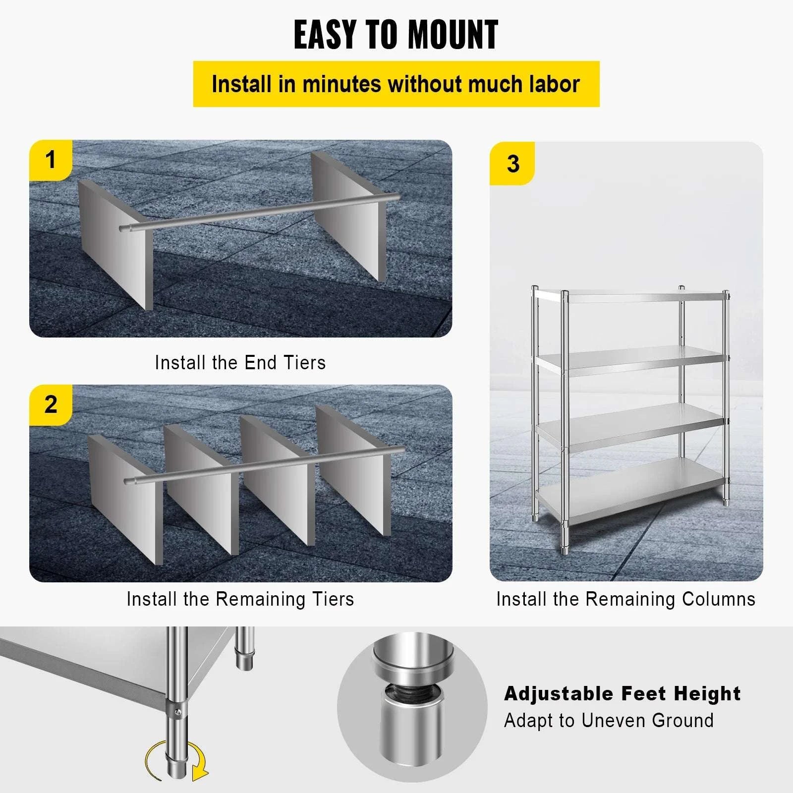 4-Tier Stainless Steel Storage Rack for Kitchen, Garage & Warehouse-4 Tier 45in x 17in / spain
